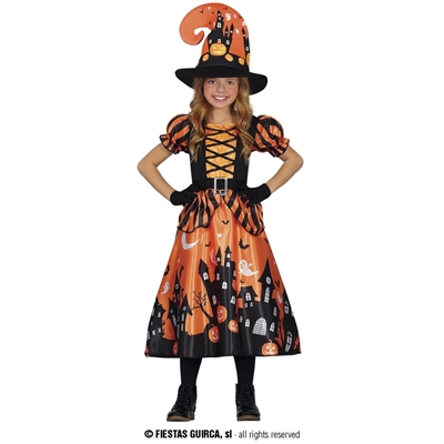 COSTUME BIMBA DA STREGA LUNGO ARANCIONE 5-6 ANNI (78023)