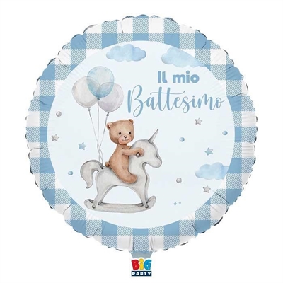 PALLONCINO IN MYLAR BATTESIMO ORSACCHIOTTO CELESTE 45CM (75731)