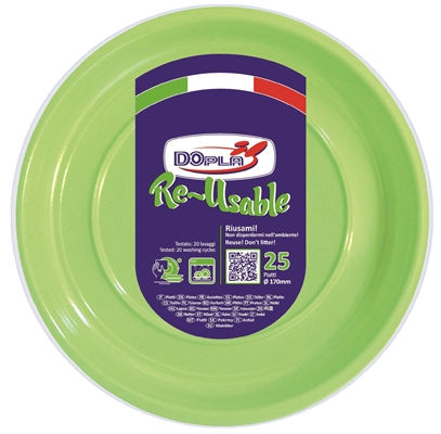 PIATTO TONDO RIUTILIZZABILE VERDE MELA 17X17CM 25PZ (11769)