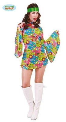 COSTUME HIPPIE CON FIORI ADULTO DONNA TAGLIA UNICA (15320-80638)