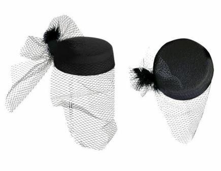 CAPPELLO IN FELTRO NERO CON RETINA E PIUME (15382-2552D)