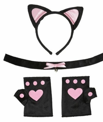 SET GATTA ORECCHIE GIROCOLLO GUANTI ROSA E NERO (15536-9738C)