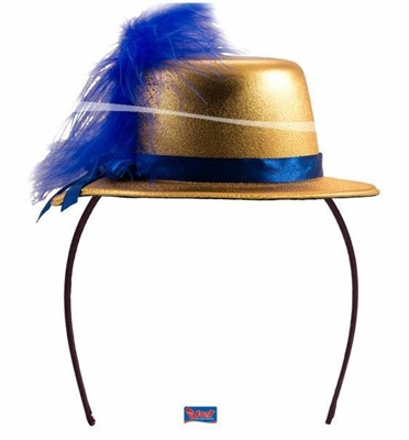 CAPPELLINO CERCHIETTO COTILLON ORO CON PIUMA BLU (17491-61702)