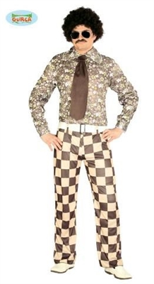 COSTUME UOMO 70'S CAMICIA E PANTAL. QUADRI TAGLIA UNICA (17656-80763)