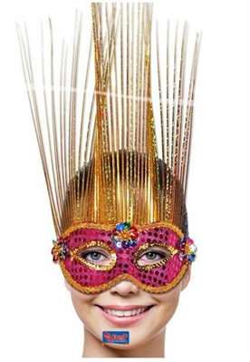 MASCHERA STILE VENEZIANO ORO E ROSA CON PAILETTES (17895-21752)