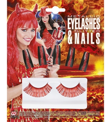 SET CIGLIA METALLIZZATE 10 UNGHIE GLITTER ROSSE (19460-9815R)