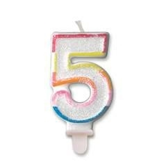 CANDELINA GLITTER MULTICOLOR 5 CINQUE 8,5CM (20290-70985)
