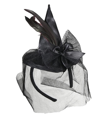 MINI CAPPELLO STREGA CON PIUME E VELO (21256-9369S)