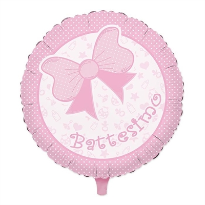 PALLONCINO IN MYLAR BATTESIMO BABY ROSA CON FIOCCO 45CM (22760-42624)