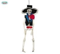 DECORAZIONE PENDENTE SCHELETRO C/ VELO E ROSE 40CM (26389)