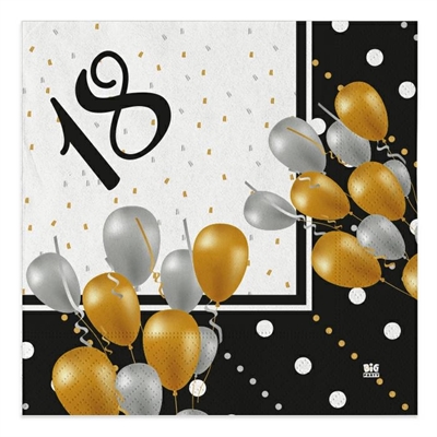 TOVAGLIOLI 18 ANNI ORO E NERO 20PZ 33X33CM (27481-62149)