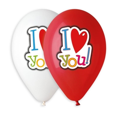 PALLONCINI IN LATTICE TONDO BIANCHI E ROSSI LOVE 33CM 5PZ (340563)