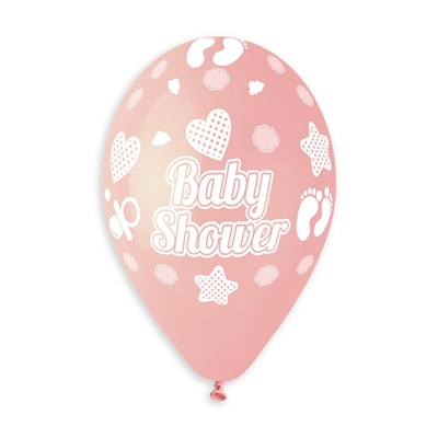 PALLONCINI IN LATTICE TONDO ROSA BABY SHOWER 33CM 5PZ (340679)