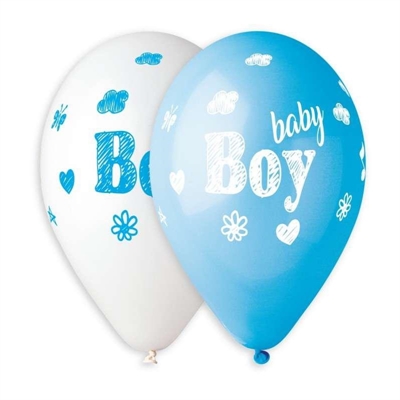 PALLONCINI IN LATTICE TONDO AZZURRO BABY SHOWER 33CM 5PZ (340686)