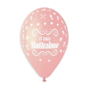 PALLONCINI IN LATTICE TONDO BIANCO E ROSA BATTESIMO 33CM 5PZ (340747)