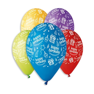 PALLONCINI IN LATTICE TONDO MULTICOLOR BUON COMPLEANNO 33CM 5PZ (340778)
