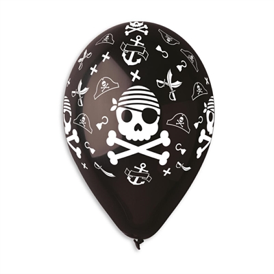 PALLONCINI IN LATTICE TONDO NERO TESCHIO PIRATI 33CM 5PZ (340914)