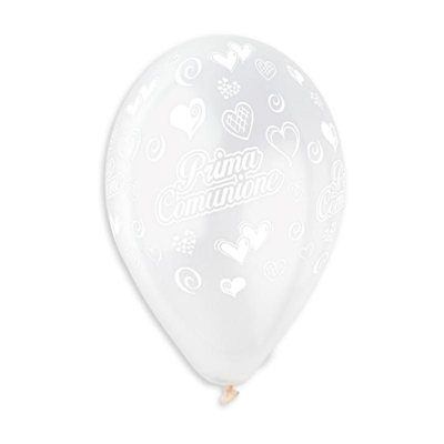 PALLONCINI IN LATTICE TONDO BIANCO PRIMA COMUNIONE 33CM 5PZ (341188)
