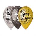 PALLONCINI IN LATTICE TONDO ORO ARGENTO NERO HAPPY NEW YEAR 33CM (341225)