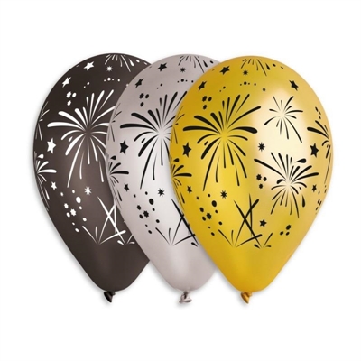 PALLONCINI IN LATTICE TONDO ORO ARGENTO NERO FUOCHI D'ARTIFICIO (341232)