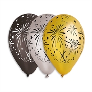 PALLONCINI IN LATTICE TONDO ORO ARGENTO NERO FUOCHI D'ARTIFICIO (341232)