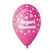 PALLONCINI IN LATTICE TONDO FUCSIA AUGURI MAMMA 33CM 5PZ (341300)