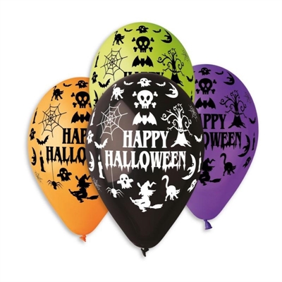 PALLONCINI IN LATTICE TONDO NEROARANCIO HAPPY HALLOWEEN 33CM 5PZ (341317)