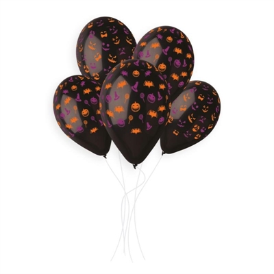 PALLONCINI IN LATTICE TONDO NERO FACCE HALLOWEEN 33CM 5PZ (341362)