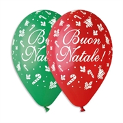 PALLONCINI IN LATTICE TONDO MULTICOLOR BUON NATALE 33CM 5PZ (341379)