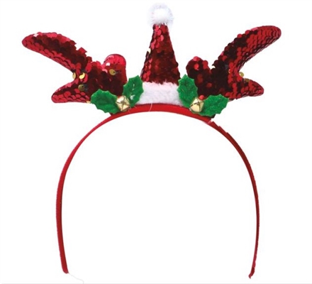 CERCHIETTO CORNA DA RENNA ROSSE CON PAILETTES (41010)