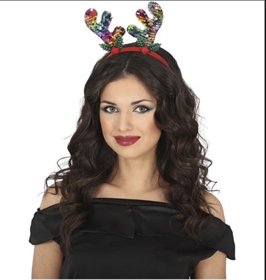 CERCHIETTO CORNA DA RENNA MULTICOLOR CON PAILETTES (41034)