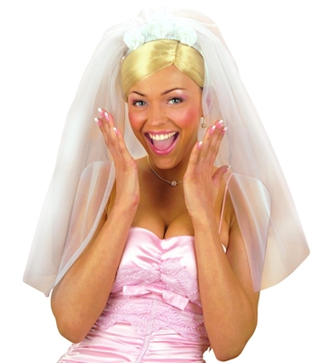VELO DA SPOSA BIANCO IN ORGANZA C/COCCARDE RASO (486-3336W)