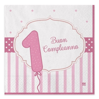 TOVAGLIOLI PRIMO COMPLEANNO ROSA 33X33CM 20PZ (62134)