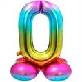 PALLONCINO IN MYLAR RAINBOW CON BASE NUMERO 0 72CM (64290)