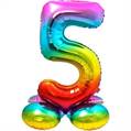 PALLONCINO IN MYLAR RAINBOW CON BASE NUMERO 5 72CM (64295)