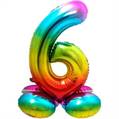 PALLONCINO IN MYLAR RAINBOW CON BASE NUMERO 6 72CM (64296)