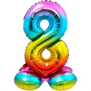 PALLONCINO IN MYLAR RAINBOW CON BASE NUMERO 8 72CM (64298)