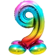 PALLONCINO IN MYLAR RAINBOW CON BASE NUMERO 9 72CM (64299)