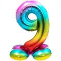 PALLONCINO IN MYLAR RAINBOW CON BASE NUMERO 9 72CM (64299)