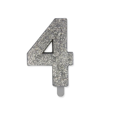 CANDELINA SWEETY ARGENTO GLITTER 9CM NUMERO 4 QUATTRO (73904)