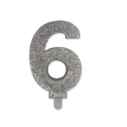 CANDELINA SWEETY ARGENTO GLITTER 9CM NUMERO 6 SEI (73906)