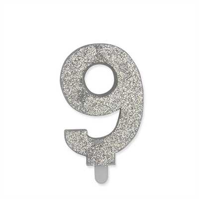 CANDELINA SWEETY ARGENTO GLITTER 9CM NUMERO 9 NOVE (73909)