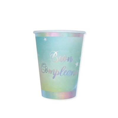 BICCHIERI BUON COMPLEANNO SOFT RAINBOW 200CC 8PZ (74293)