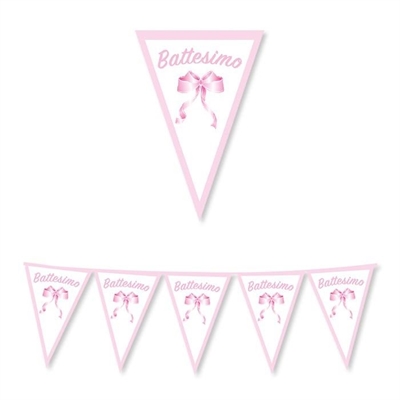 FESTONE BANDIERINE IN CARTA BATTESIMO FIOCCO ROSA 300X30CM (74416)