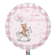 PALLONCINO IN MYLAR BATTESIMO ORSACCHIOTTO ROSA 45CM (75730)