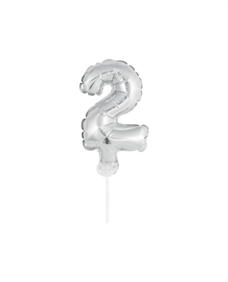 CAKE TOPPER MINI MYLAR NUMERO 2 ARGENTO 13CM CON VALVOLA AUTOMAT (989174-01)
