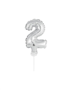 CAKE TOPPER MINI MYLAR NUMERO 2 ARGENTO 13CM CON VALVOLA AUTOMAT (989174-01)