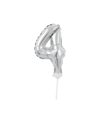 CAKE TOPPER MINI MYLAR NUMERO 4 ARGENTO 13CM CON VALVOLA AUTOMAT (989198-01)
