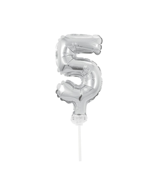 CAKE TOPPER MINI MYLAR NUMERO 5 ARGENTO 13CM CON VALVOLA AUTOMAT (989204-01)