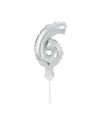 CAKE TOPPER MINI MYLAR NUMERO 6 ARGENTO 13CM CON VALVOLA AUTOMAT (989211-01)